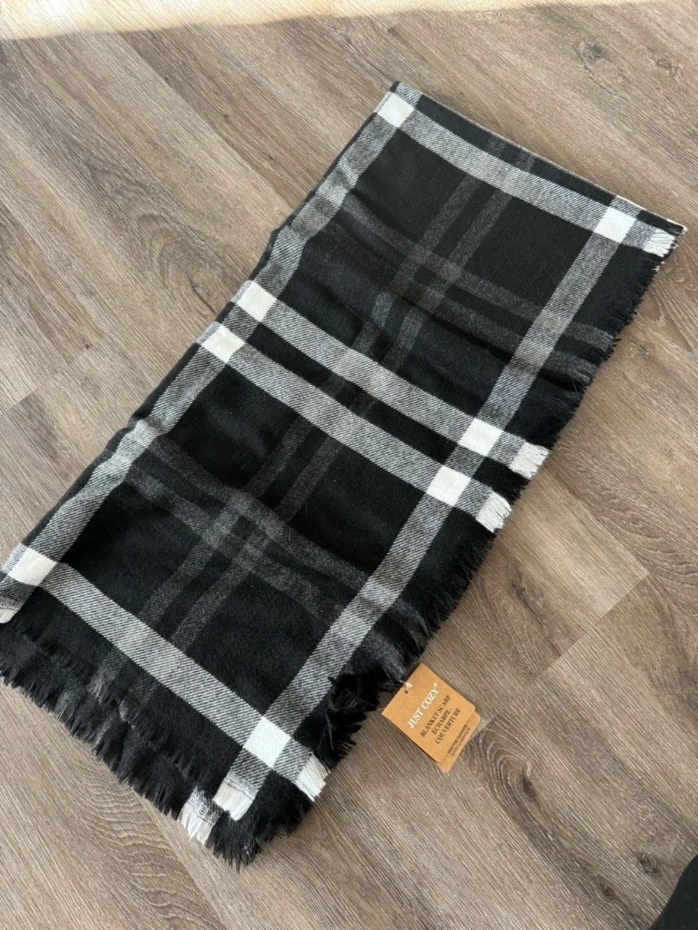 Just Cozy Blanket Scarf - Black and White Plaid, NWT